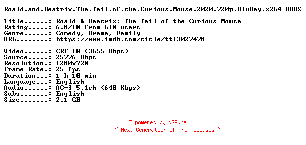 NFO for the release Roald.and.Beatrix.The.Tail.of.the.Curious.Mouse.2020.720p.BluRay.x264-ORBS by ORBS
