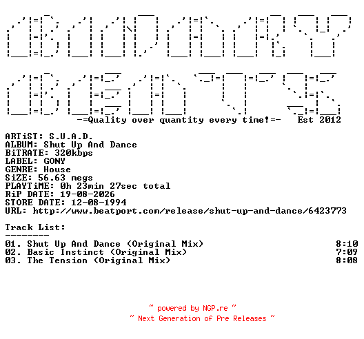 NFO for the release S.U.A.D.-Shut_Up_And_Dance-(GONY18)-WEB-1994-BB by BB