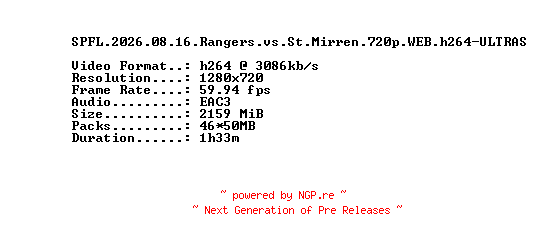 NFO for the release SPFL.2026.08.16.Rangers.vs.St.Mirren.720p.WEB.h264-ULTRAS by ULTRAS