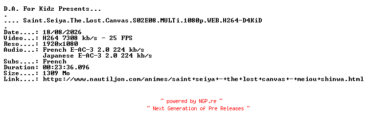 NFO for the release Saint.Seiya.The.Lost.Canvas.S02E08.MULTi.1080p.WEB.H264-D4KiD by D4KiD