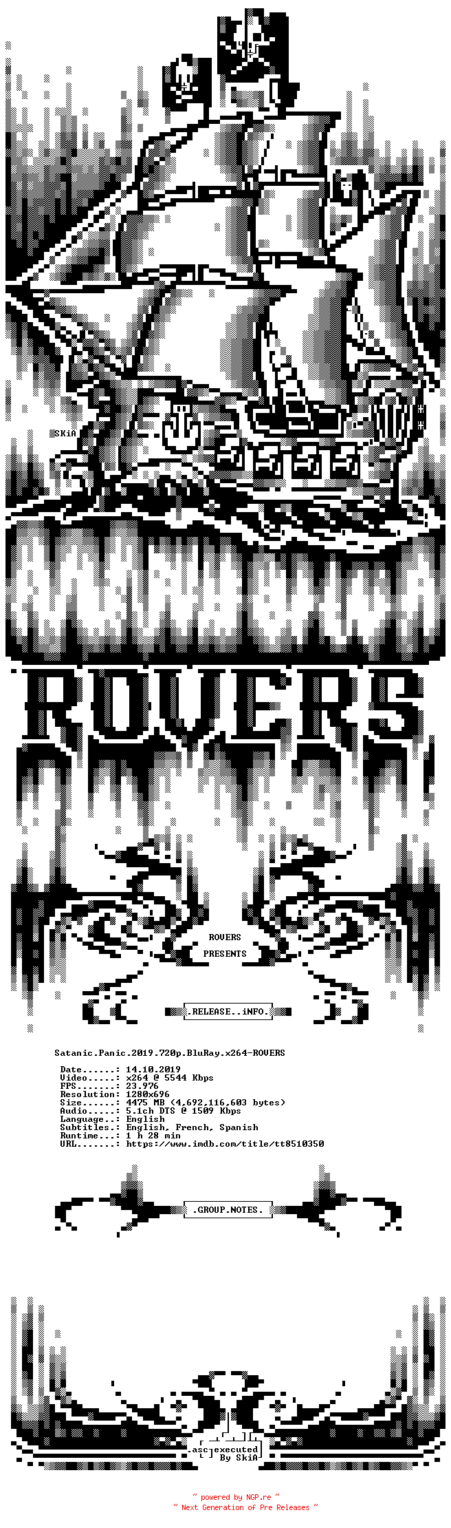 NFO for the release Satanic.Panic.2019.720p.BluRay.x264-ROVERS by ROVERS