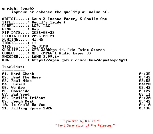 NFO for the release Scum_X_Insane_Poetry_X_Smallz_One-Devils_Trident-WEB-2026-ENRiCH by ENRiCH