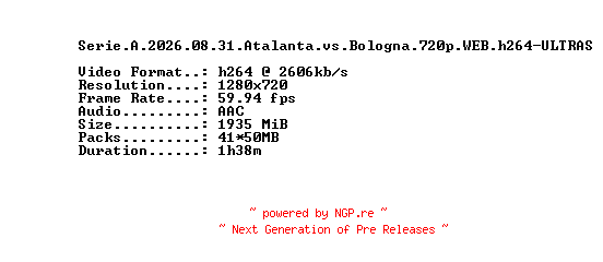 NFO for the release Serie.A.2026.08.31.Atalanta.vs.Bologna.720p.WEB.h264-ULTRAS by ULTRAS