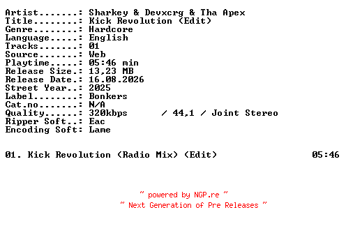 NFO for the release Sharkey_and_Devxcrg_and_Tha_Apex-Kick_Revolution_(Edit)-SINGLE-WEB-2025-XTC_iNT by XTC_iNT