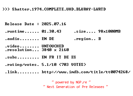 NFO for the release Shatter.1974.COMPLETE.UHD.BLURAY-LWRTD by LWRTD
