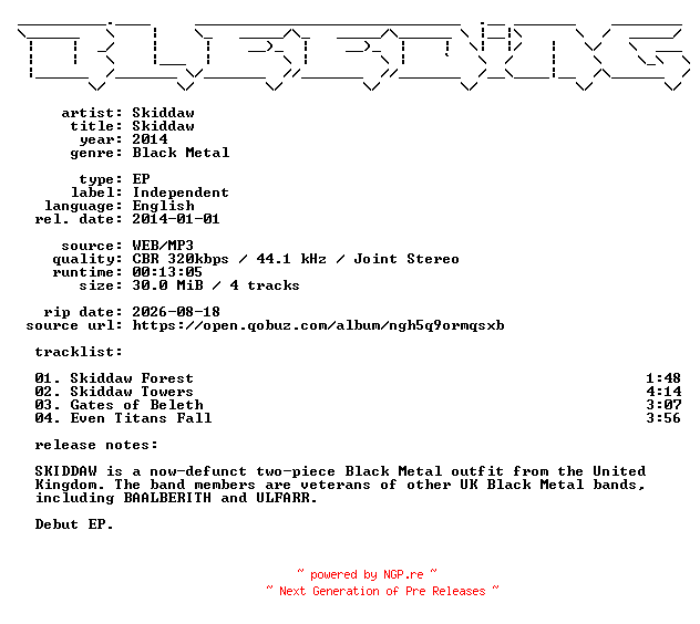 NFO for the release Skiddaw-Skiddaw-EP-WEB-2014-BLEEDiNG by BLEEDiNG