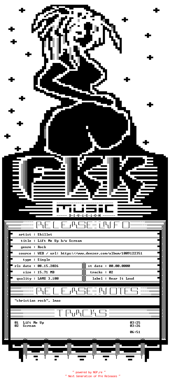 NFO for the release Skillet-Lift_Me_Up_bw_Scream-Web-2026-FKK by FKK