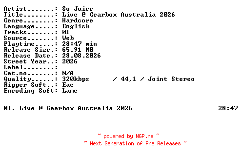 NFO for the release So_Juice-Live_at_Gearbox_Australia_2026-WEB-2026-XTC_iNT by XTC_iNT