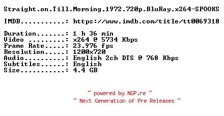NFO for the release Straight.on.Till.Morning.1972.720p.BluRay.x264-SPOOKS by SPOOKS