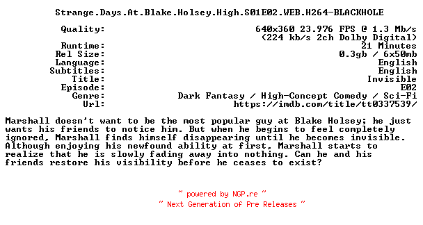 NFO for the release Strange.Days.At.Blake.Holsey.High.S01E02.WEB.H264-BLACKHOLE by BLACKHOLE