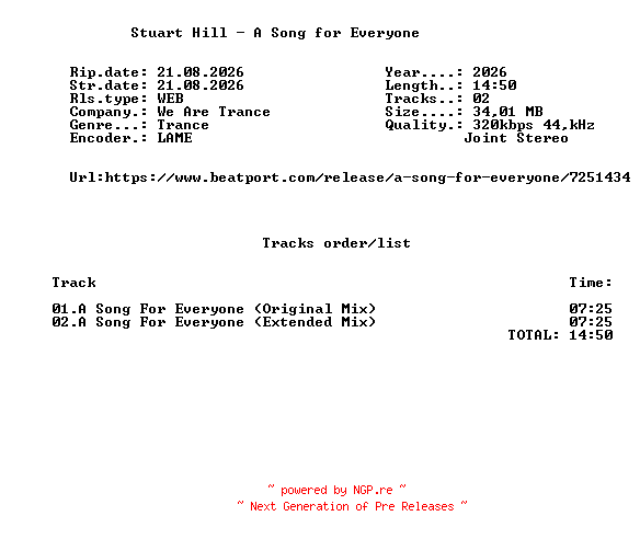 NFO for the release Stuart_Hill_-_A_Song_For_Everyone-(WATR264)-WEB-2026-FMC by FMC