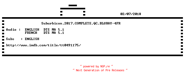 NFO for the release Suburbicon.2017.COMPLETE.QC.BLURAY-4FR by 4FR