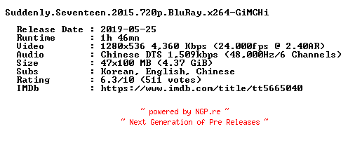NFO for the release Suddenly.Seventeen.2015.720p.BluRay.x264-GiMCHi by GiMCHi