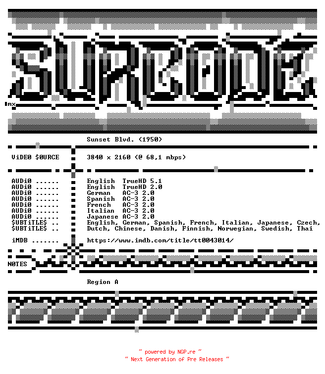 NFO for the release Sunset.Blvd.1950.COMPLETE.UHD.BLURAY-SURCODE by SURCODE