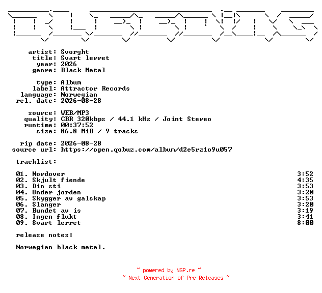 NFO for the release Svorght-Svart_lerret-NO-WEB-2026-BLEEDiNG by BLEEDiNG