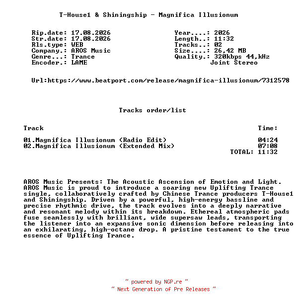 NFO for the release T-House1_And_Shiningship_-_Magnifica_Illusionum-(AROS0390)-WEB-2026-FMC by FMC