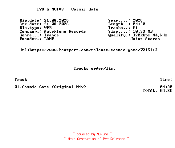 NFO for the release T78_And_MOTVS_-_Cosmic_Gate-(ATK216-3)-SINGLE-WEB-2026-FMC by FMC