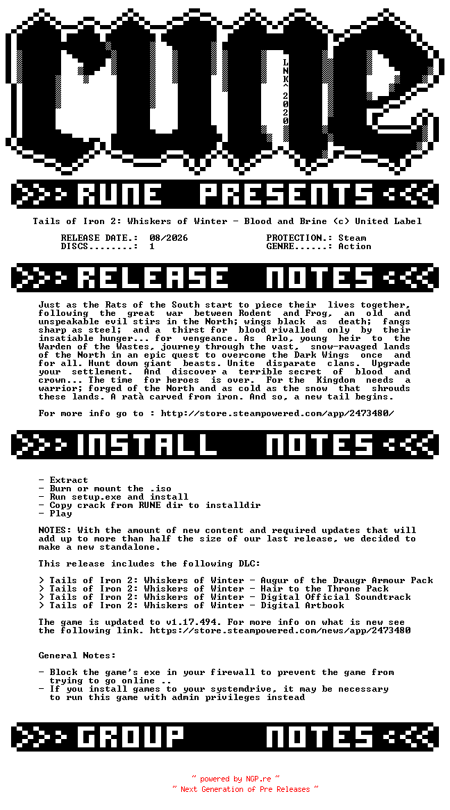 NFO for the release Tails.of.Iron.2.Whiskers.of.Winter.Blood.and.Brine-RUNE by RUNE