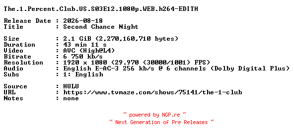 NFO for the release The.1.Percent.Club.US.S03E12.1080p.WEB.h264-EDITH by EDITH