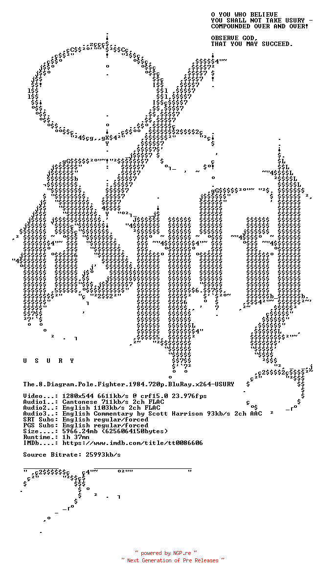 NFO for the release The.8.Diagram.Pole.Fighter.1984.720p.BluRay.x264-USURY by USURY