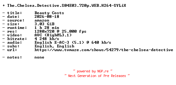 NFO for the release The.Chelsea.Detective.S04E03.720p.WEB.H264-SYLiX by SYLiX