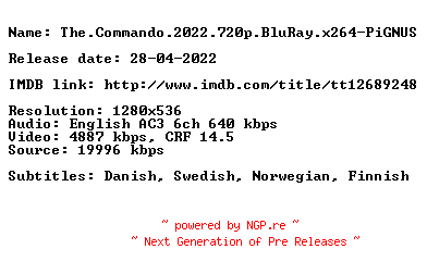 NFO for the release The.Commando.2022.720p.BluRay.x264-PiGNUS by PiGNUS