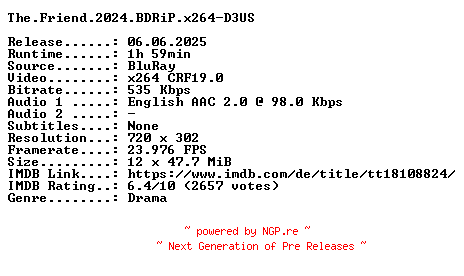 NFO for the release The.Friend.2024.BDRiP.x264-D3US by D3US