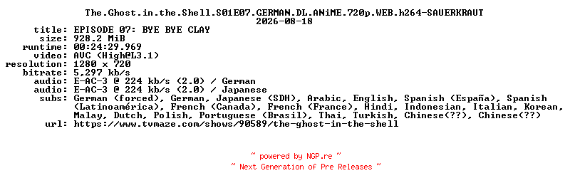 NFO for the release The.Ghost.in.the.Shell.S01E07.GERMAN.DL.ANiME.720p.WEB.h264-SAUERKRAUT by SAUERKRAUT