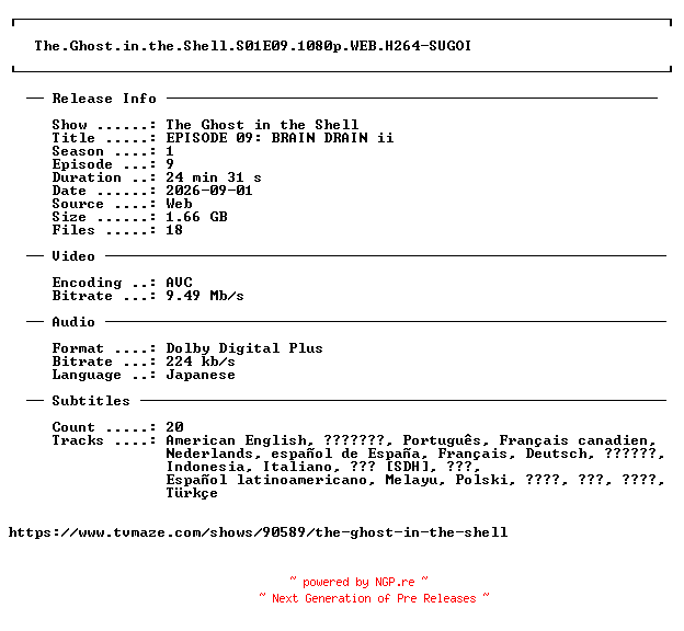 NFO for the release The.Ghost.in.the.Shell.S01E09.1080p.WEB.H264-SUGOI by SUGOI