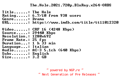 NFO for the release The.Hole.2021.720p.BluRay.x264-ORBS by ORBS