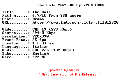 NFO for the release The.Hole.2021.BDRip.x264-ORBS by ORBS