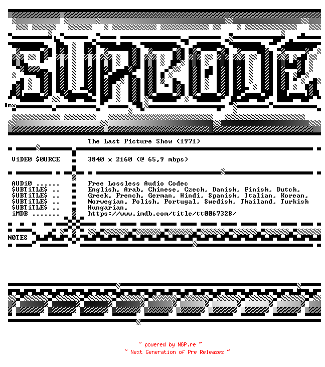 NFO for the release The.Last.Picture.Show.1971.COMPLETE.UHD.BLURAY-SURCODE by SURCODE