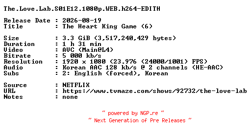 NFO for the release The.Love.Lab.S01E12.1080p.WEB.h264-EDITH by EDITH