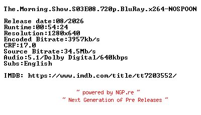 NFO for the release The.Morning.Show.S03E08.720p.BluRay.x264-NOSPOON by NOSPOON