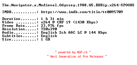 NFO for the release The.Navigator.a.Medieval.Odyssey.1988.WS.BDRip.x264-SPOOKS by SPOOKS