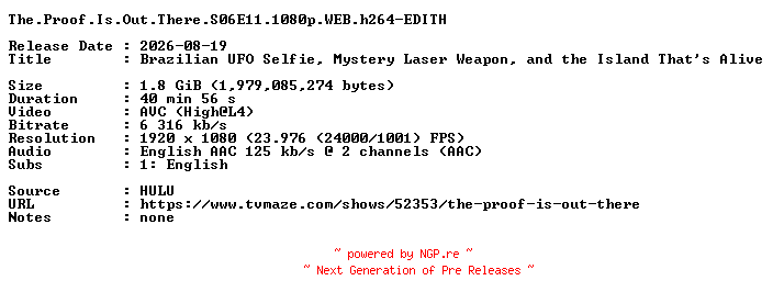 NFO for the release The.Proof.Is.Out.There.S06E11.1080p.WEB.h264-EDITH by EDITH