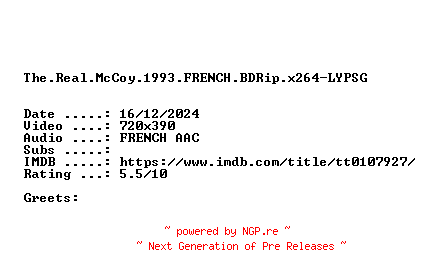 NFO for the release The.Real.McCoy.1993.FRENCH.BDRip.x264-LYPSG by LYPSG