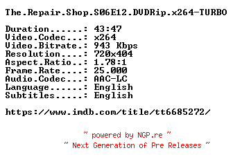 NFO for the release The.Repair.Shop.S06E12.DVDRip.x264-TURBO by TURBO