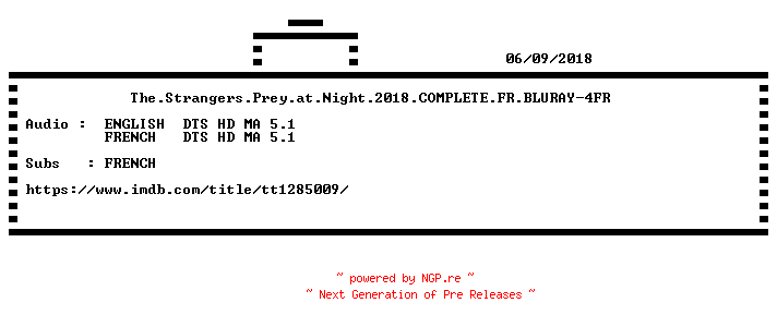 NFO for the release The.Strangers.Prey.at.Night.2018.COMPLETE.FR.BLURAY-4FR by 4FR