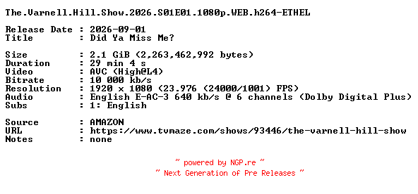 NFO for the release The.Varnell.Hill.Show.2026.S01E01.1080p.WEB.h264-ETHEL by ETHEL