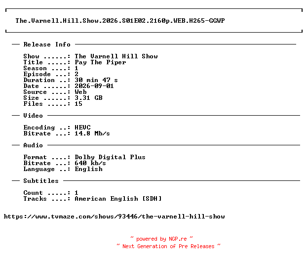 NFO for the release The.Varnell.Hill.Show.2026.S01E02.2160p.WEB.H265-GGWP by GGWP