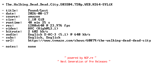 NFO for the release The.Walking.Dead.Dead.City.S03E04.720p.WEB.H264-SYLiX by SYLiX