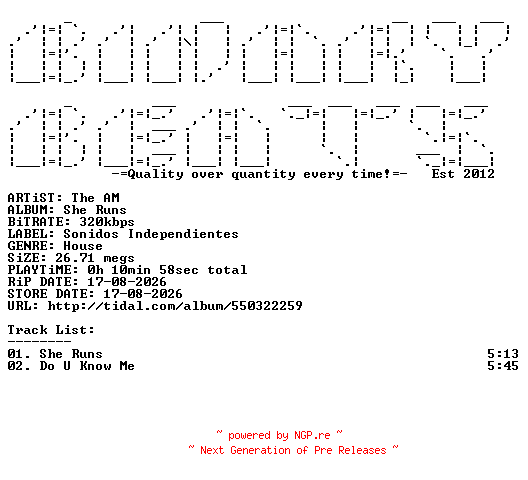 NFO for the release The_AM-She_Runs-(SI002)-WEB-2026-BB by BB