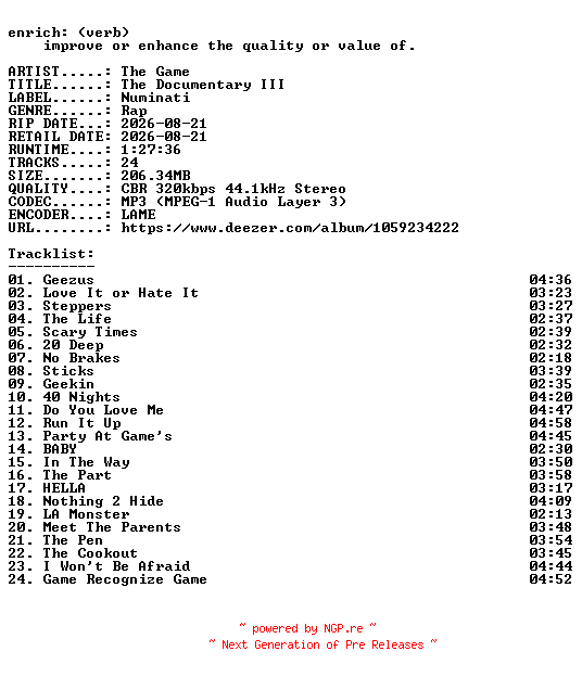 NFO for the release The_Game-The_Documentary_III-WEB-2026-ENRiCH by ENRiCH