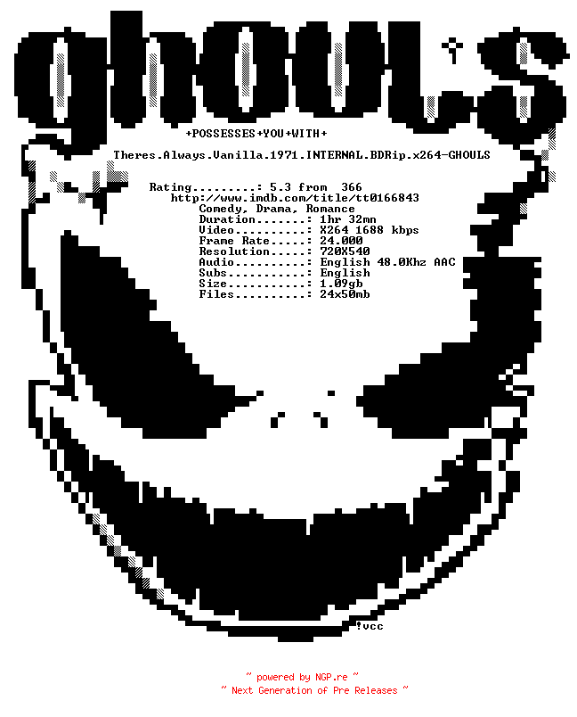 NFO for the release Theres.Always.Vanilla.1971.INTERNAL.BDRip.x264-GHOULS by GHOULS