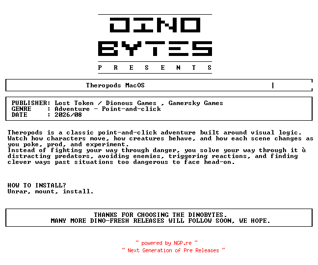 NFO for the release Theropods_MacOS-DINOByTES by DINOByTES
