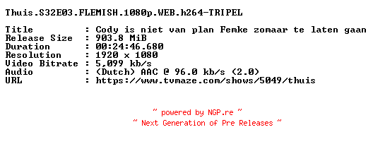 NFO for the release Thuis.S32E03.FLEMISH.1080p.WEB.h264-TRIPEL by TRIPEL