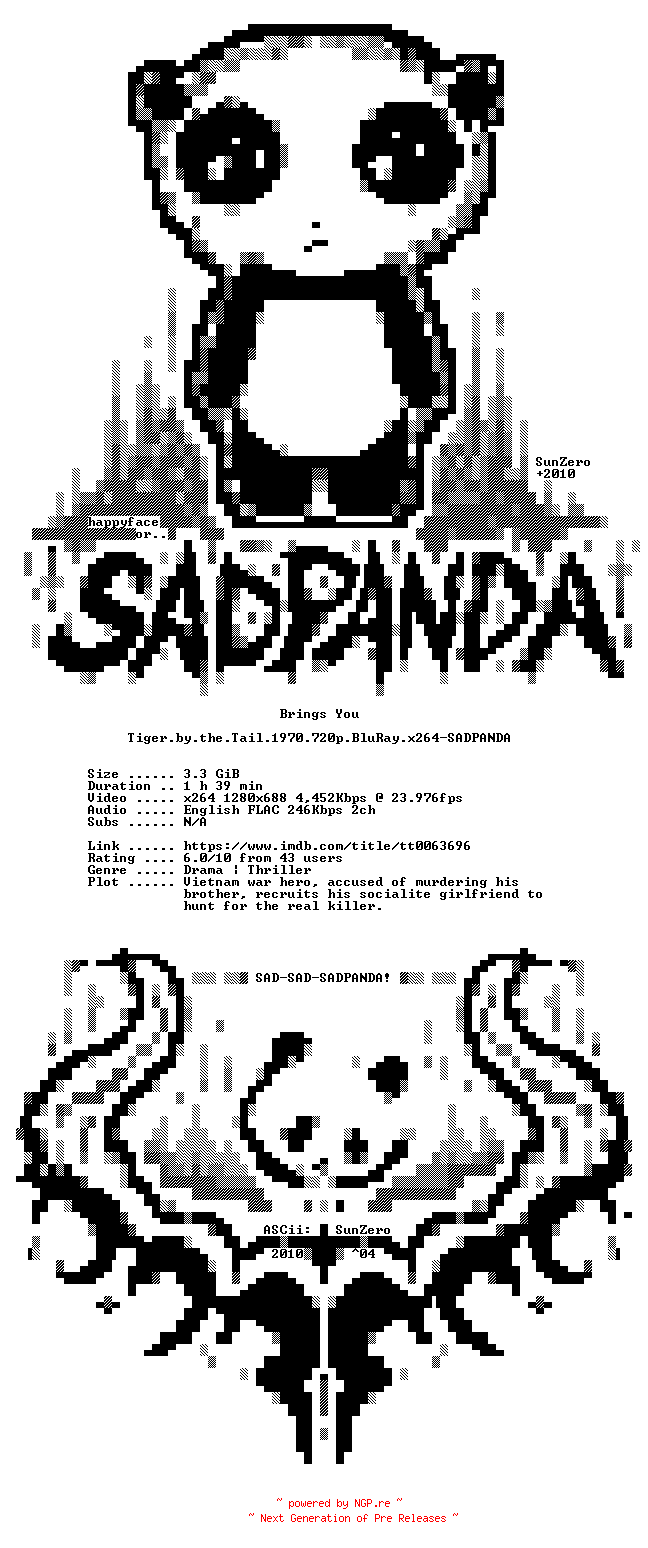 NFO for the release Tiger.by.the.Tail.1970.720p.BluRay.x264-SADPANDA by SADPANDA