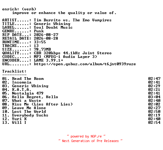 NFO for the release Tim_Burrito_vs._The_Emo_Vampires-Generic_Whining-WEB-2026-ENRiCH by ENRiCH