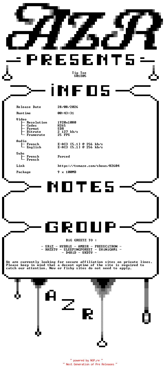 NFO for the release Tip.Toe.S01E05.iNTERNAL.MULTi.1080p.WEB.H265-AZR by AZR
